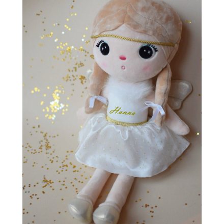 Névre szóló gyönyörű angyal baba fehér/arany 48 cm