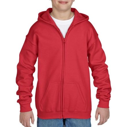 Gyermek pulóver zipzáras, kapucnis, piros